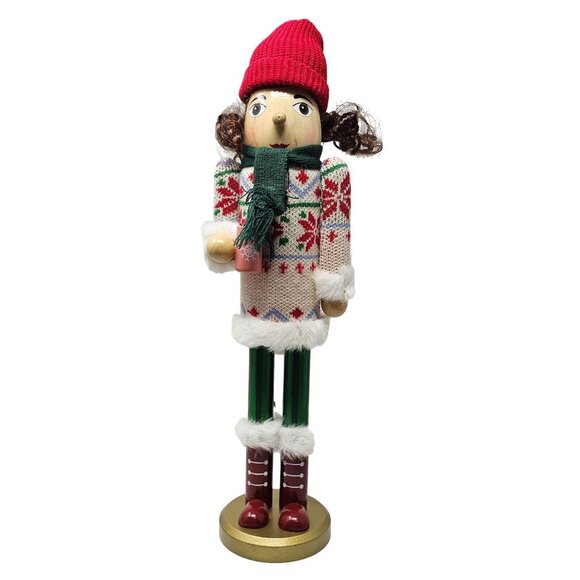 Brunette Holiday Hot Cocoa Lady 16" Christmas Nutcracker - Picture 5 of 5